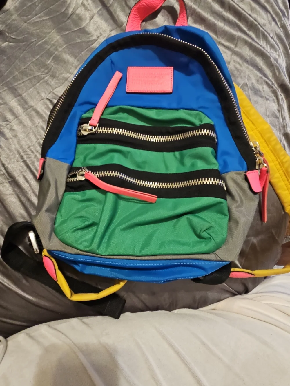 Marc Jacobs Colorblock Green & Blue Mini Backpack with Pink Accents